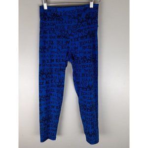 Aerie Beach Blue Logo Spellout Cropped Capri Length Leggings Gym Casual Sz L